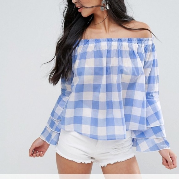 New Look Tops - New Look Asos Check Gingham Off Shoulder Top New Look Tops - New Look Asos Check Gingham Off Shoulder Top